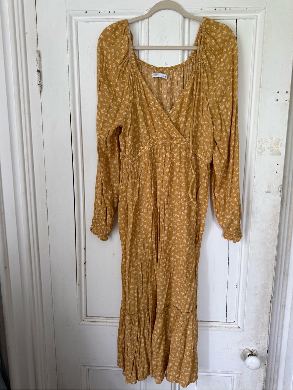 Sonoma Mustard Yellow Floral Long Sleeve Maxi Dress